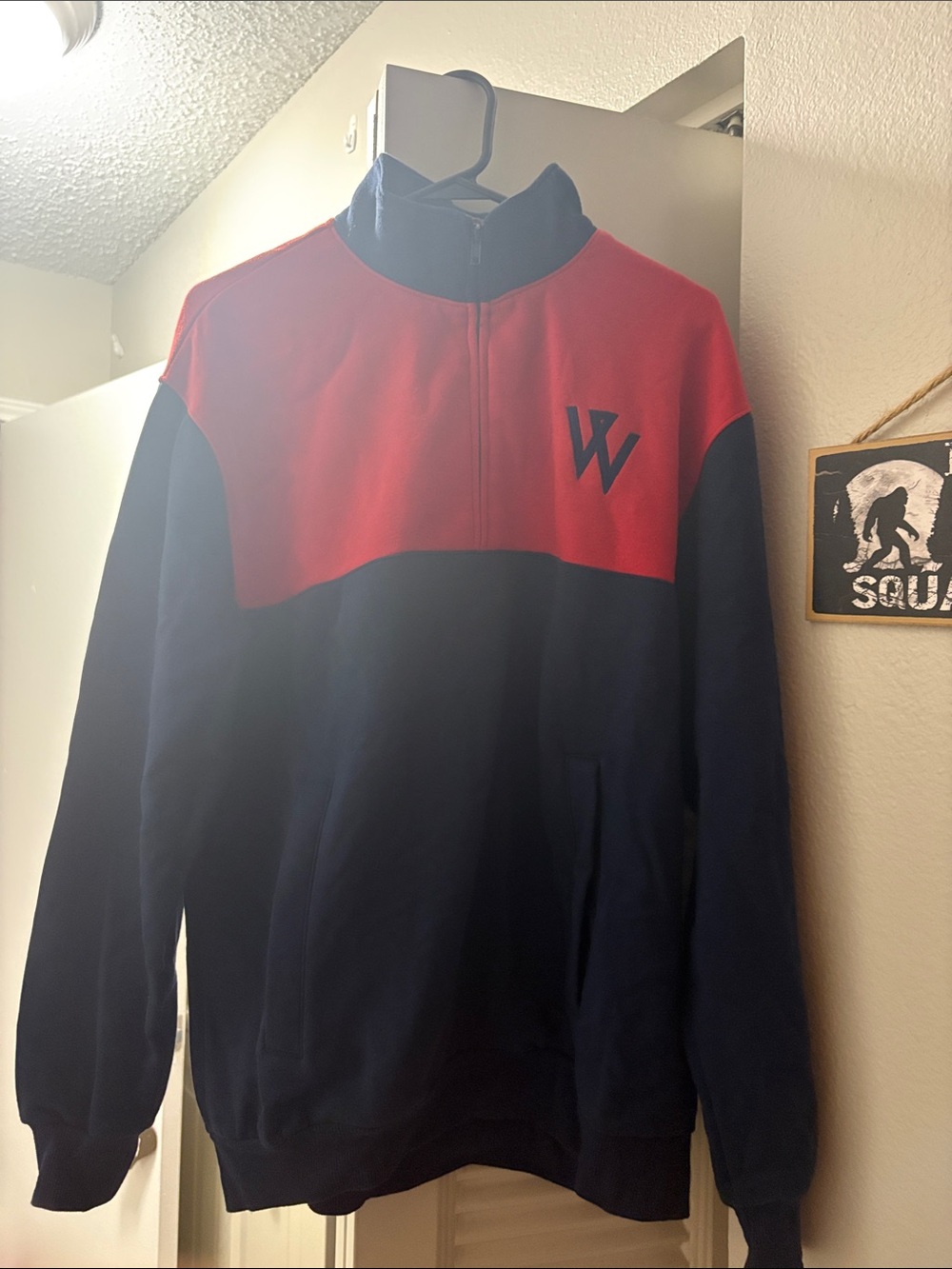 Men's Two-Tone Red and Navy Half-Zip Sweater